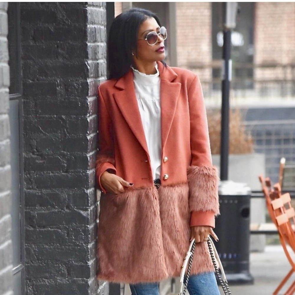 Anthropologie Keepsake Faux Fur Trim Tailored Peacoat Coat - Picture 4 of 7